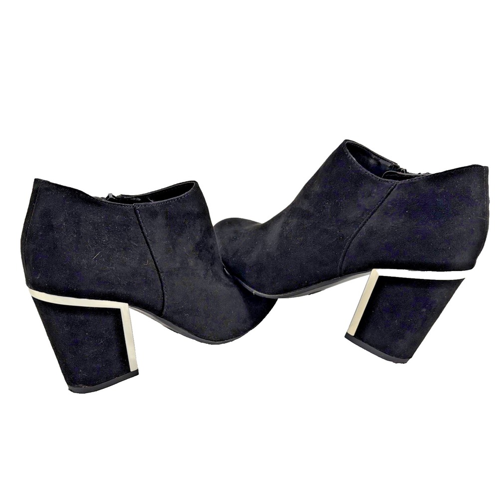 Liz Claiborne Dawn Black Faux Suede Ankle Boots Block Heel Side Zip Booties Sz 7